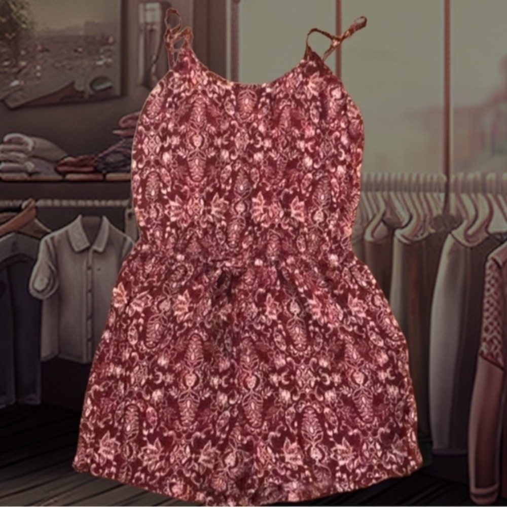 Aeropostale XS Burgundy Floral Paisley Boho Romper Adjustable Straps